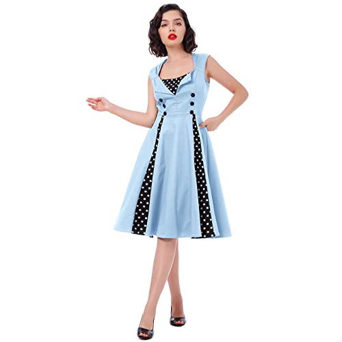 Rockabilly Kleider Damen 50s Vintage Retro Petticoat Kleid 50er Jahre Gespleißt Blumen/Polka Dots Ärmellos Sommer Swing Pettycoatkleider Festlich...