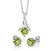 Gem Stone King 925 Sterling Silver Green Peridot Pendant and Earrings Set 3.00 Ct Round Gemstone Birthstone For Women with 18 Inch Chain