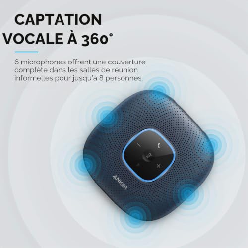 Enceinte de Conférence Bluetooth ANKER PowerConf – 6 Microphones, Autonomie 24h, USB-C - vue 3