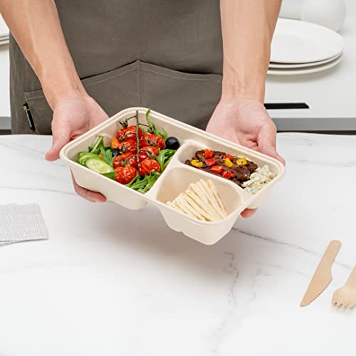 Restaurantware Pulp Tek 30.3 Ounce To Go Containers 100 Sustainable Carry Out Containers - Lids Sold Separately 3 Compartments Bagasse Take Out Plates Made From Sugarcane Fibers Microwavable by Restaurantware - Image 5