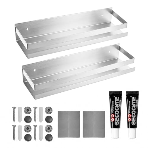 2 Pack Stainless Steel Floating Shelves, Wall Mounted Storage Organizer by GZQIUYI - Used condition - US$23.58