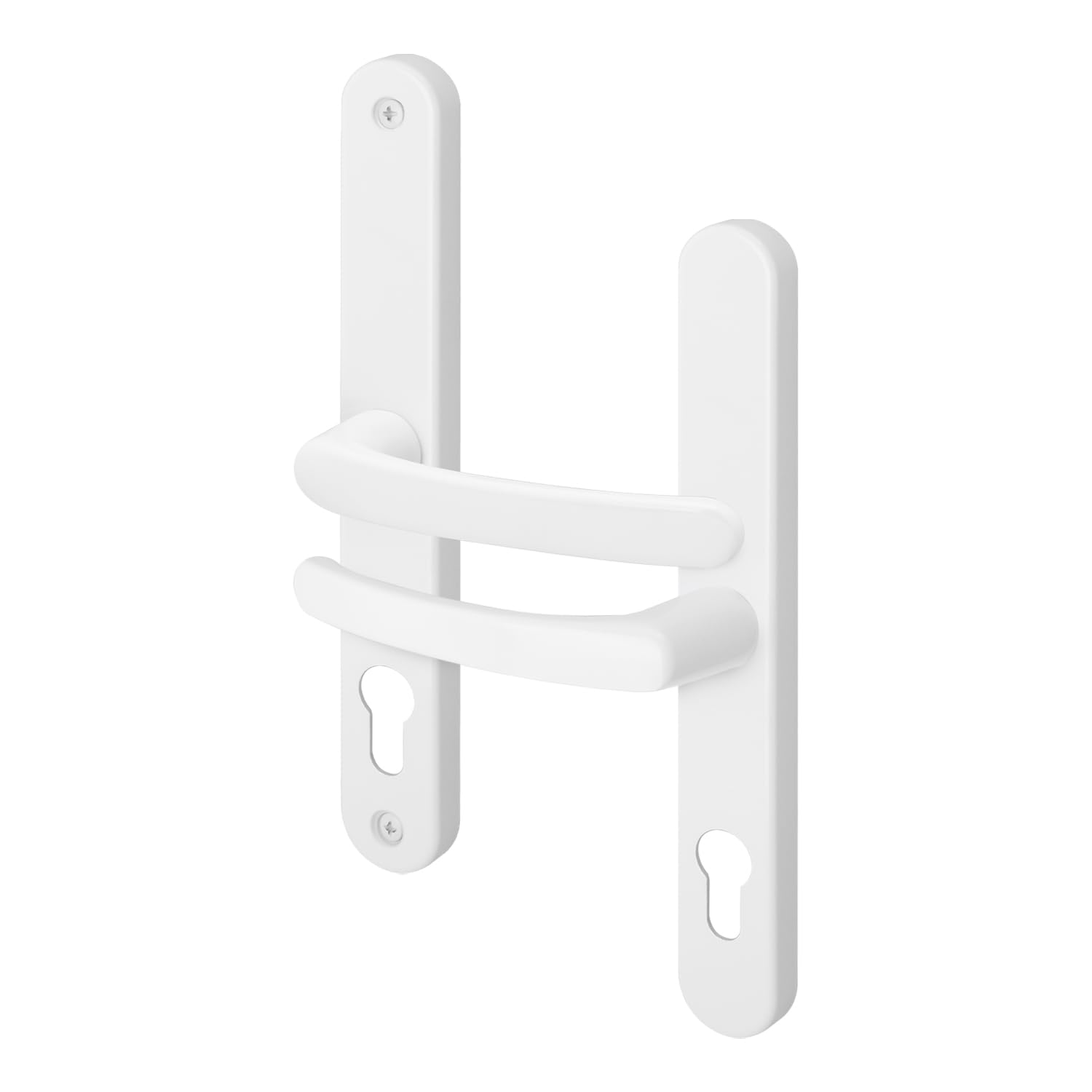 Eai White Upvc Door Handles, Composite Front Door Handles Sprung, 68Mm Pz Centres, 215Mm Screw To Screw, 246X32mm Backplate