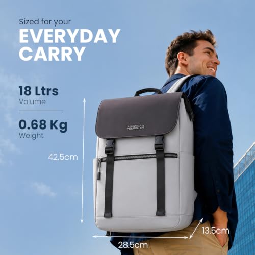 Image of American Tourister City Edge Laptop Backpack | 15.6 Inch Laptop Bag | Front Flap Design | Smart Trolley Sleeve | College & Office Use | Men & Women | Internal Organizer | 1 Year Warranty