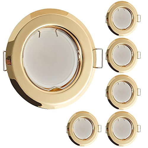 HCFEI Flache LED Einbaustrahler ultra flach Gold farbig Rund mit LED Spot Modul 230V I 3W 320Lumen I 120°Abstrahlwinkel I Dimmbar I 55mm Einbauloch I Einbauleuchte rund (6er - Warmweiß)