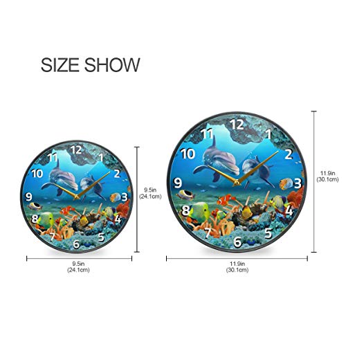 Alaza Dolphin Fish Underwater Animal Wall Clock Battery Operated Silent Non Ticking Clocks For Living Room Decor 12 Inch / 9.5 Inch #TOP1