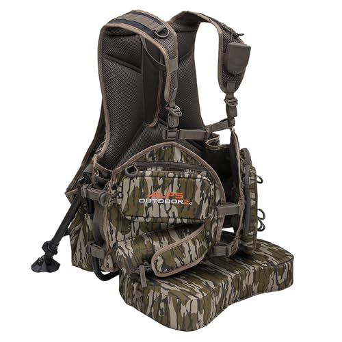 ALPS OutdoorZ Grand Slam Turkey Vest with Memory Foam Foldable Seat, Sit Anywhere Removable Kickstand Frame & Multiple Pockets - Universal Outdoor Hunting Camo Gear, Original Bottomland, Standard