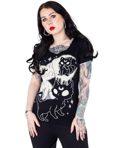 Cupcake Cult Goth t-shirt Midnight Kitty Punk desenhos animados gato blusa, Preto