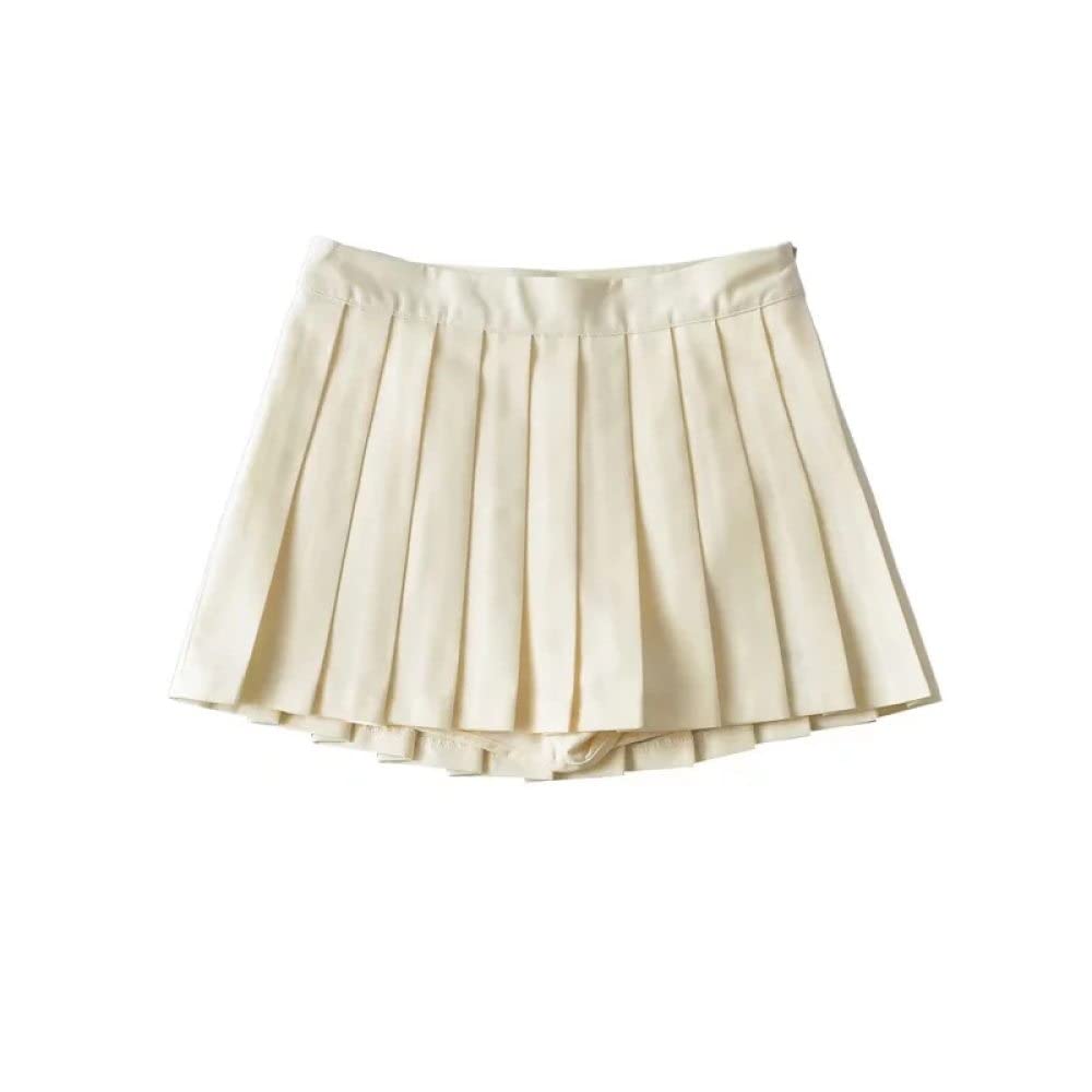 Röcke Für Damen,Damen-Minirock Beige Faltenrock Mit Hoher Taille Hüftumwickelt Mit Reißverschluss Schlichte A-Linie Geraffte Lagen College-Mode Kurzer Rock Für Mädchen Damen,L