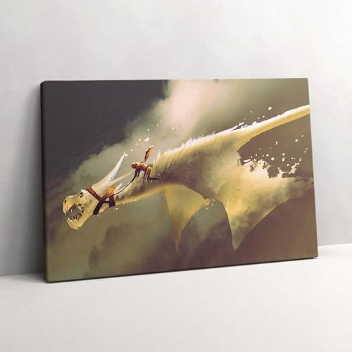 Tableau photo sur toile cavalier dragon Wallfluent finition premium 60x40