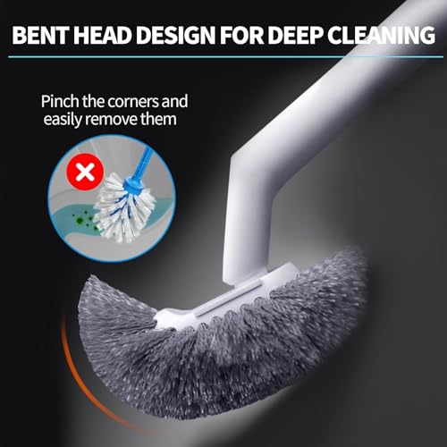 Image of 2 Set Toilet Brush and Brush Holder Set, Wall Mounted Toilet Bowl Brush with Hideaway Caddy,Toilet Cleaner Brush Built-in Drip Tray,Toilet Scrubber Brush Bathroom,Toilet Cleaner with Curved Design