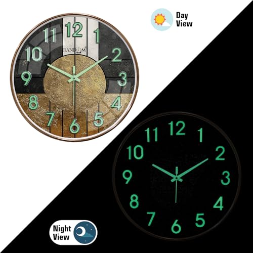 Image of RANDOM Modern 12.75INCH Wall Clock with 3D Radium Numbers, Silent Non-Ticking, Premium Black Frame, Ultra Clear Glass for Living Room, Home Office