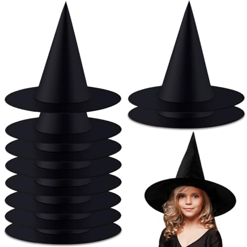 QIMMU Chapeau Sorciere,10 Pièces Chapeau Halloween,Chapeau de Sorcière,Witch Hat,Sorciere Halloween Decoration,Halloween Sorciere Costume Cosplay Décoration