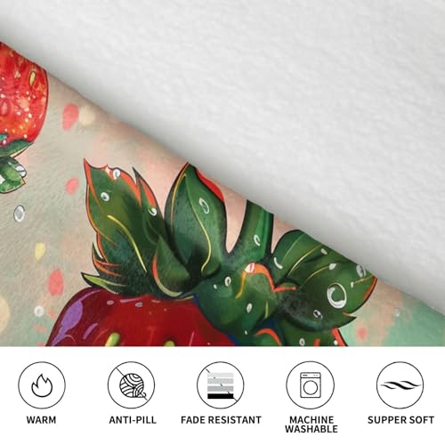 Couverture d'hiver chaude en flanelle premium imprimée fraise avec manches intégrées