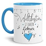 Berufe Tasse - Weltbester Gitarren Lehrer - Geschenk für den weltbesten Musiklehrer, Musikunterricht, Lehrer - Keramik Innen & Henkel Hellblau, 300 ml I Gitarre