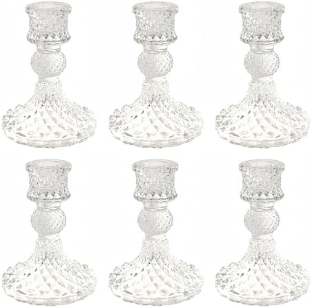 Glass Candlestick Holder,Striped Taper Candle Holders,Set of 6 Ca...
