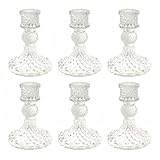 ECHFSM Glass Candlestick Holder,Striped Taper Candle Holders,Set of 6 Candle Stand for Table Centerpieces, Home Decor,Weddings,Festival and Parties (Clear Dimond Pattern)