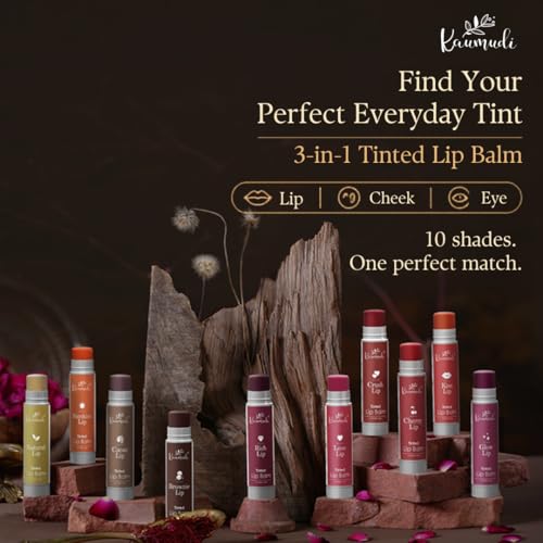 Image of Kaumudi Handmade & 100% Natural 3in1 Lip Balm Combo (Lip Tint|Cheek Tint|Eye Shadow) made with Rose & Saffron Ess. oil | Best for Dry, Damaged & Chapped Lips | Hydrates & Moisturizes (Rich - Cherry - Glow)