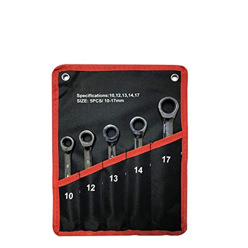 maulschlüssel Set WERA Bügel-Schlüssel-Schlüssel-Satz Ratsche 72 Zähne Auto-Reparatur-Werkzeuge Handwerkzeug Set Keys Ratschenschlüssel Universal-Ratschen-Schraubenschlüssel (Color : Black 5pcs)