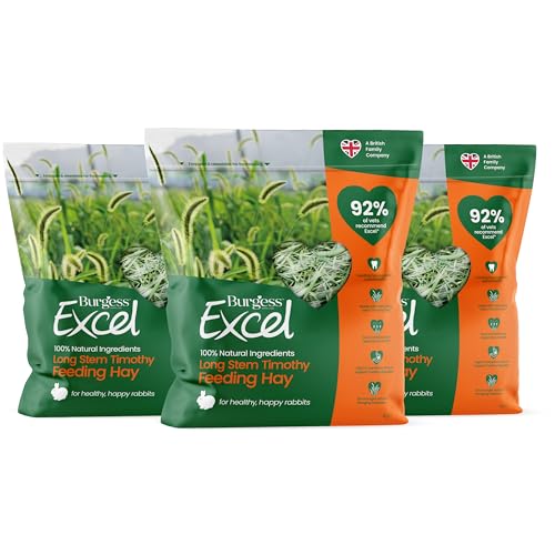 Image of Burgess Excel Long Stem Timothy Feeding Hay, 3kg – Long Stem Feeding Hay for Rabbits – 100% Natural Ingredients, Dust Extracted (Pack of 3)