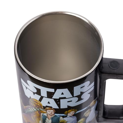 Silver Buffalo Star Wars Featuring Luke Skywalker, Princess Leia, Hans Solo, Chewbacca, Yoda, R2-D2, and C-3PO Double Wall Stainless Steel Travel Mug With Handle, 15 Ounces by Silver Buffalo - Image 2