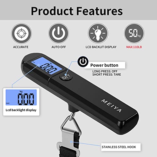 Meiya Digital Luggage Scale, Luggage Scales For Suitcases 110Lb, Travel Essentials, Luggage Weight Scale Portable, Travel Scale With Backlit Lcd Display, Baggage Weight Scale, Battery Included #TOP6