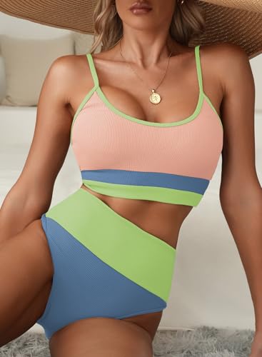 Image of Herseas Women 2 Piece High Waisted Bikini Sets Color Block Popular Swimsuits 2026 Summer Beach Swim Best Bathing Suits