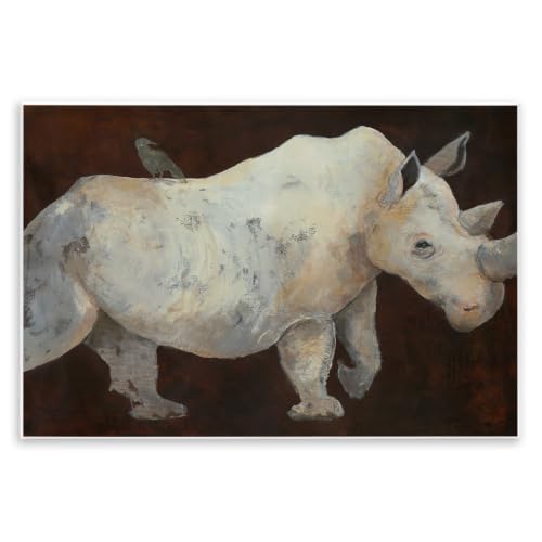 Stupell Industries Bird Perched on Rhino Contemporary Portrait Painting, Design by Roberta Dyer