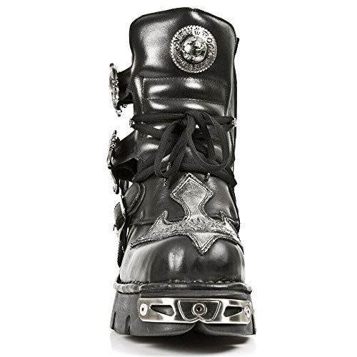 New Rock 407-S1 Silver Cross Boots Black Leather Gothic Punk Biker Shoes Ankle Boots 36 #TOP3