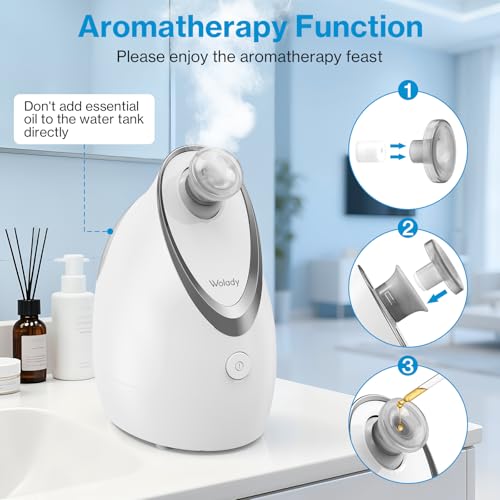Wolady Facial Steamer, Nano-Ionic Face Steamer with Adjustable Nozzle & Aromatherapy Function, Warm Mist Humidifier Home Sauna Spa, Facial Moisturizing Deep Cleaning for Women, Birthday Gifts,White