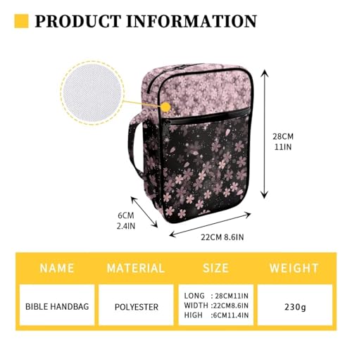 Coldinair Cherry Blossom Bible Cover Case for Women Girls,Cute Bible Tote Bag Bible Journaling Supplies Bible Study Accessories with Handle and Zippeded Pocket3