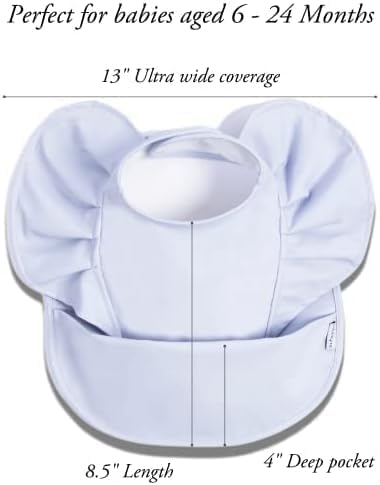 Miniatura 3 de Baberos con volantes para bebés de 6 a 24 meses, baberos impermeables para atrapar alimentos con bolsillo, baberos a prueba de desorden para bebés