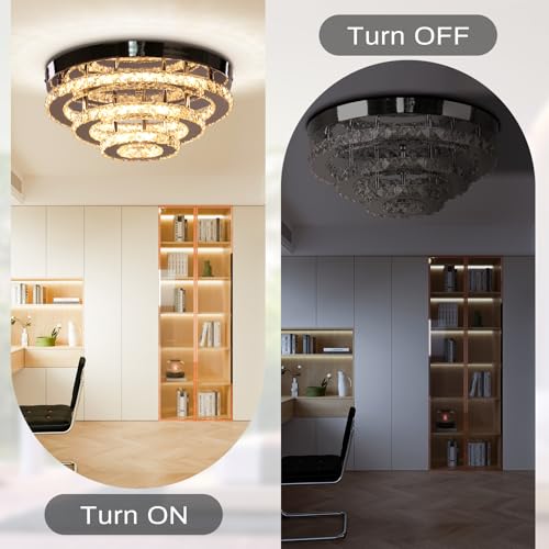 Cainjiazh Crystal Chandelier,Semi Flush Mount Ceiling Light,Modern LED Lighting Fixture for Bedroom,Living Room,Hallway,Bathroom,Dining Room,Warm White,13.8-Inch Diameter by Cainjiazh - Image 2
