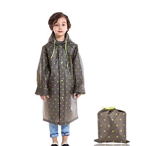 Lista de Abrigos impermeables para Niña los mejores 10. 49 OranSee Chaquetas de Lluvia con Capucha para Niños, Estampados con Estrellas, Ligero y Transparente, Lluvia Reutilizables de EVA para Niños 6 a 12 Años(XL,Gris)
