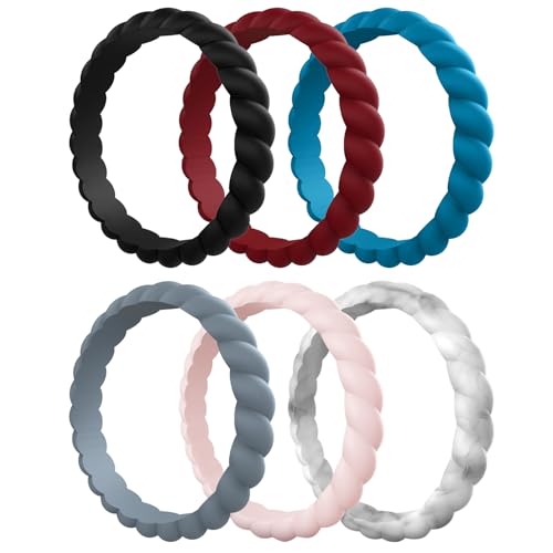 Image of Egnaro Women's Silicone Anniversary Rings, 2.5mm Wide 1.8mm Thick Stackable Rubber Wedding Band, Thin Stylish Comfort Fit Silicone Ring for Nurse, Workout, Work, Pregnancy, Travel, Daily Gift