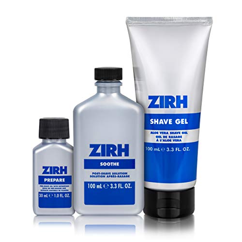 ZIRH Men's Skincare, Shave Basics Kit, PREPARE-SHAVE GEL-SOOTHE, Essential Grooming Products