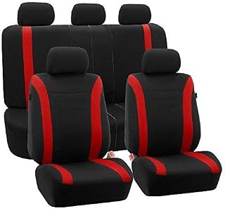 FH Group Automotive Car Seat Covers Cosmopolitan Flat Cloth Full Set Red Seat Covers, (Airbag Compatible & Split Bench) with Gift Universal Fit Interior Accessories for Cars Trucks and SUVs