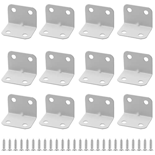 Waziaqoc 4Pcs Right Angle Bracket, 90 Degree L Shaped Brackets Heavy Duty Stainless Steel White Corner Brace For Wooden Furniture Shelves Table Chair Cabinet - 1" X 1" X 1.2" #TOP6