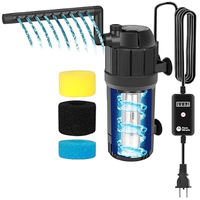 AquaMiracle Aquarium Filter for Green Water, U - V Fish Tank Filters with Timer (4/8/12/24 Hrs), Dual Mode (Aeration/Rainfall) Fish Filter for 10-40 Gallon Tanks, Flow Rate and Direction Adjustable