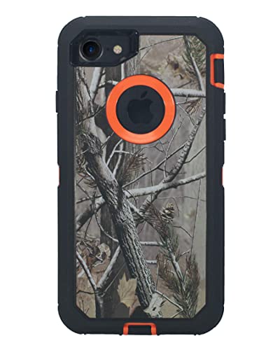 Hand-E Muscle Series Belt Clip Case For Apple Iphone 7 / Iphone 8 / Iphone Se “2020” (4.7”) 2-In-1 Protective Defender W Screen Protector & Holster & Kickstand/Shock & Drop Proof – Camouflage/Orange #TOP2