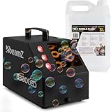 BeamZ B300LED Pack Machine à Bulles Enfant/Mariage/Soirée avec 5L de Liquide   LEDs RGB, Double Roue, Poignée, Télécommande, Réservoir 700mL, Idéale pour les Fêtes en Extérieur