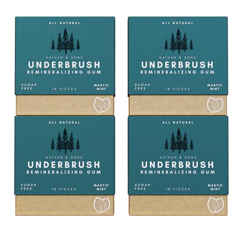 Underbrush Mastic Mint Remineralizing Gum, Sugar Free Xylitol Gum With Hydroxyapatite, Supports Fresh Breath and Oral Health, Tree Sap Base, Gluten Free, No Sucralose or Aspartame, 4 Pack