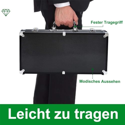 AufuN Pokerkoffer 500 Chips Laser Pokerchips 12 Gramm Metallkern, inkl. 2X Pokerdecks, 5X Würfel, Dealer Button, Big Blind, Little Blind, Poker-Set mit Schwarz Aluminium Gehäuse mit 2 Schlüssel – Bild 6
