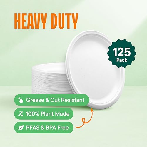 image for Stack Man 100% Compostable Paper Plates, Heavy Duty Disposable Plates 