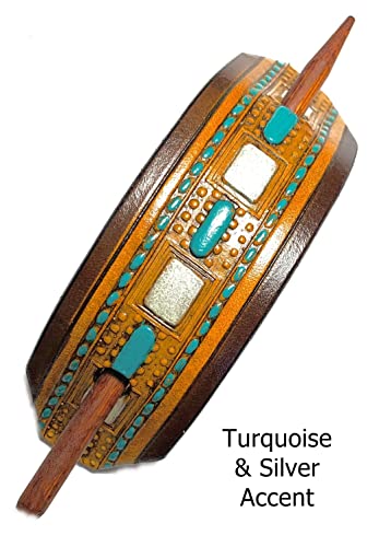 Leather Hair Barrette W Stick Unique Shaped Ponytail Holder Choice Of 8 Great Accent Colors… #3105 #TOP4