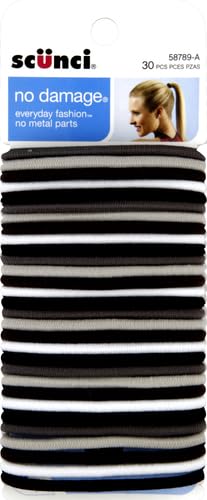 Scunci by Conair No Damage Effortless Beauty Large Multicolor Hair Ties Elastics for Women and Men, Elastic Hair Ties with No Damage in A...