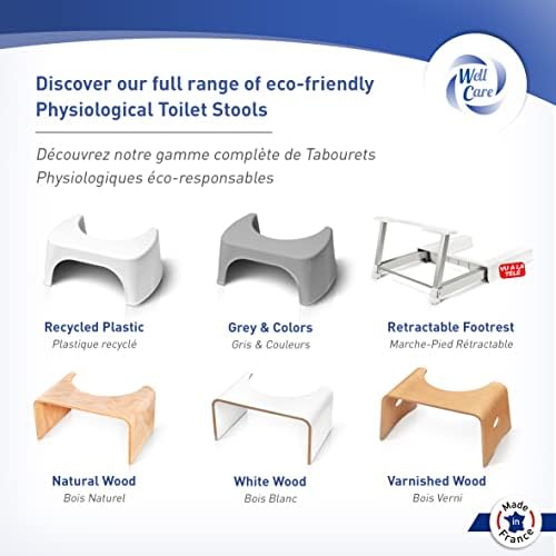 Well Care Wooden Toilet Stool for adults - Bathroom Foot Step for Squatting - Stoolie for Squat posture to relieve Constipation - Made in France from sustainable wood - WC Poop bench
