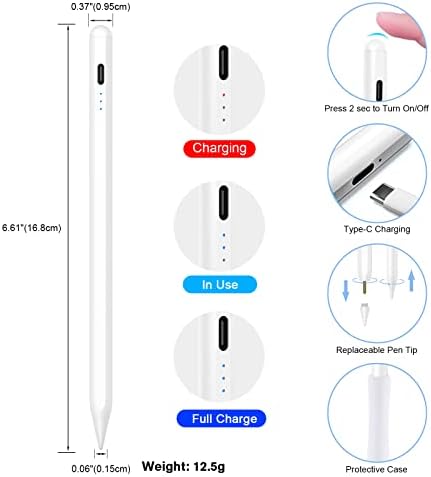 Stylus Pencil for Apple iPad, Stylus Pens for Touch Screens with Palm Rejection, Tilting & Magnetic Detection, Replacement Tips, Touch-active Design for Writing/Drawing (Alternative to Apple Pencil)