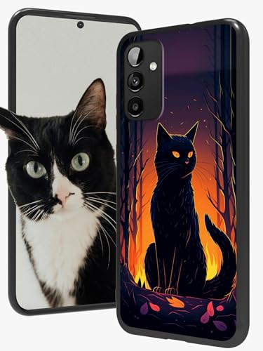 DHYYDSQZ for Samsung Galaxy S24 Phone Case 6.2" Night Cat Design for Women Men Slim Shockproof Soft TPU Silicone Cover for Women Men Camera Protection Case for Samsung S24 2024
