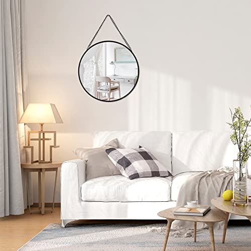 Bowenturbo Hanging Wall Mirror Decorative Metal Round Mirror With Chain For Home Decor Bathroom Bedroom Living Room… (7.9", Black) #TOP5