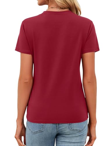 Women's V Neck Cotton T-Shirts Breathable Short Sleeve Tops Lightweight Stretch Summer Tees (Wine Red,Small) — view 5